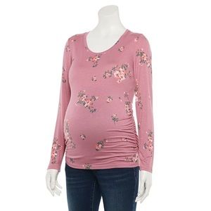 Maternity a:glow™ Essential Ruched Long Sleeve Scoopneck Tee
